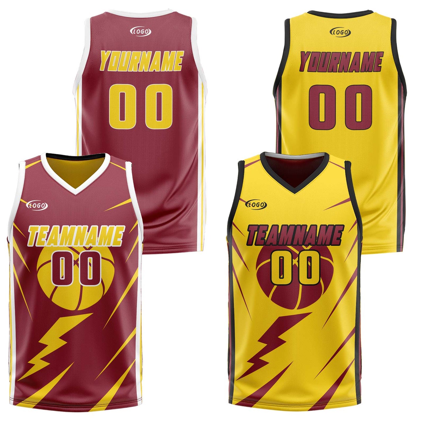 Custom Red Yellow Reversible Basketball Suit for Adults and Kids Personalized Jersey