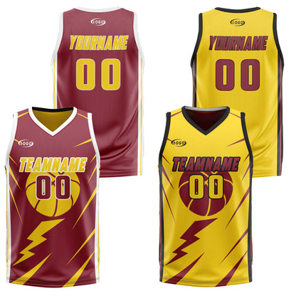 Custom Red Yellow Reversible Basketball Suit for Adults and Kids Personalized Jersey