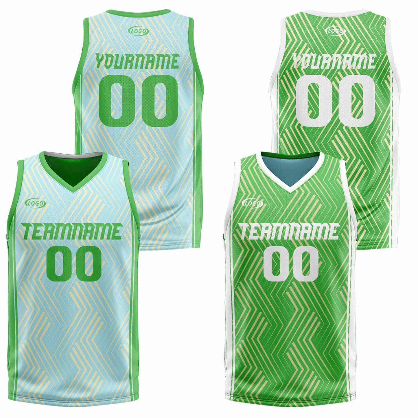 Custom Light Blue Green Reversible Basketball Suit for Adults and Kids Personalized Jersey