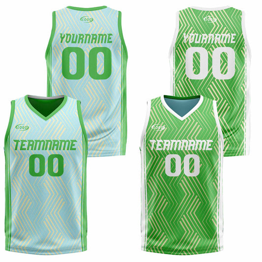 Custom Light Blue Green Reversible Basketball Suit for Adults and Kids Personalized Jersey