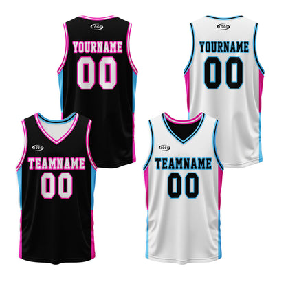 Custom Black White Reversible Basketball Suit for Adults and Kids Personalized Jersey