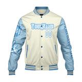 Custom White Blue Letterman Varsity Jacket Personalized Embroidery Printing