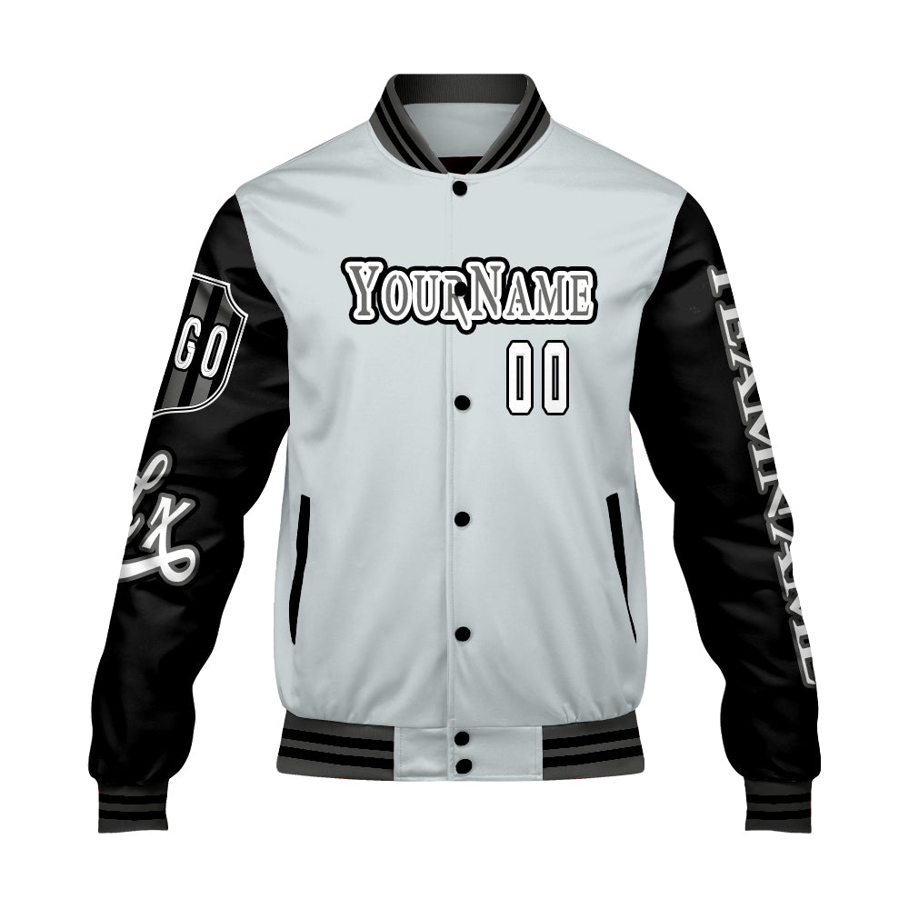 Custom Grey Black Letterman Varsity Jacket Personalized Embroidery Printing