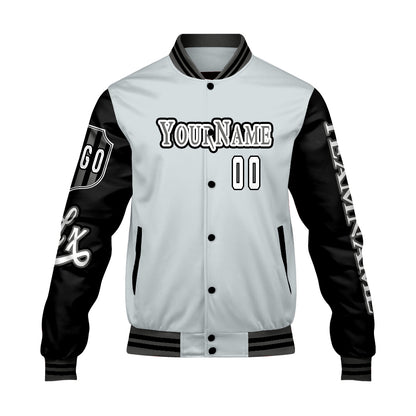 Custom Grey Black Letterman Varsity Jacket Personalized Embroidery Printing