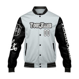 Custom Grey Black Letterman Varsity Jacket Personalized Embroidery Printing