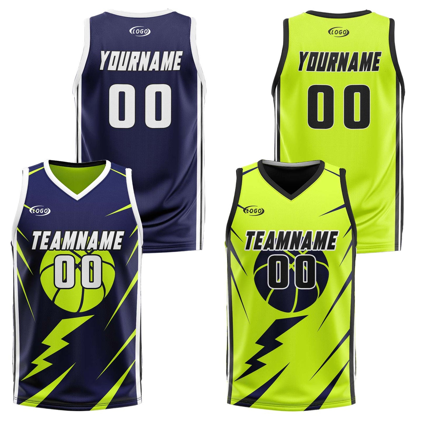 Custom Navy Light Green Reversible Basketball Suit for Adults and Kids Personalized Jersey