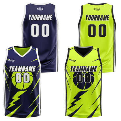 Custom Navy Light Green Reversible Basketball Suit for Adults and Kids Personalized Jersey