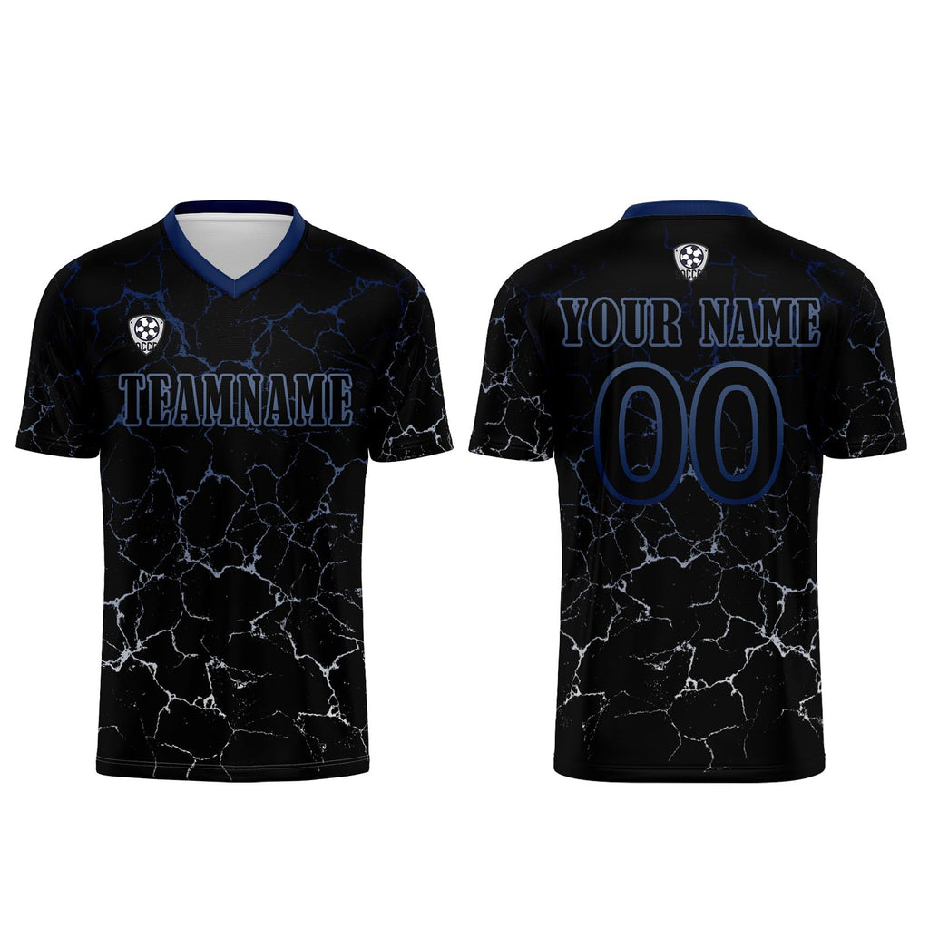 Custom Black Deepblue Soccer Uniform Jersey Kids Adults Personalized Set Jersey Shirt