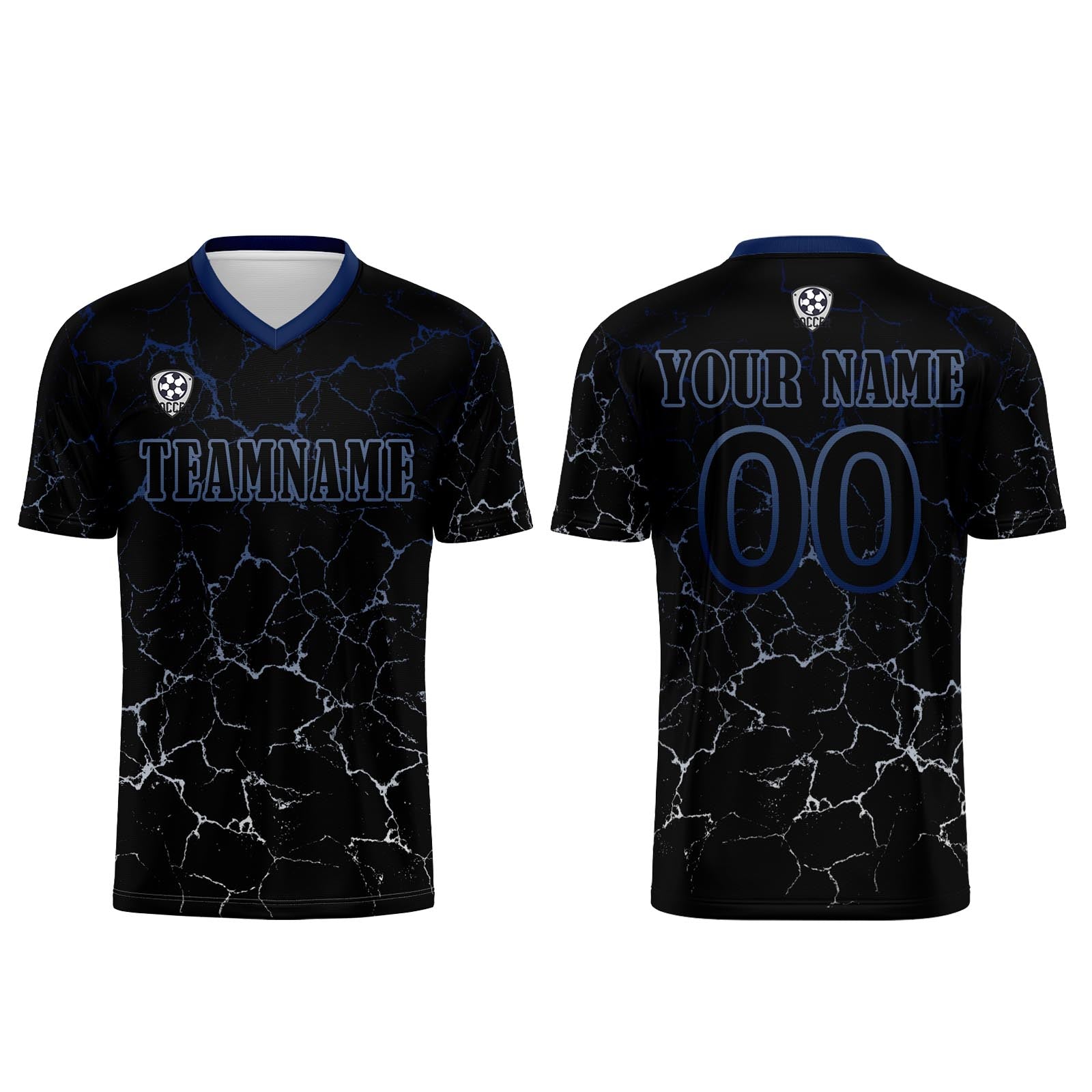 Custom Black Deepblue Soccer Uniform Jersey Kids Adults Personalized Set Jersey Shirt