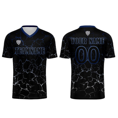 Custom Black Deepblue Soccer Uniform Jersey Kids Adults Personalized Set Jersey Shirt