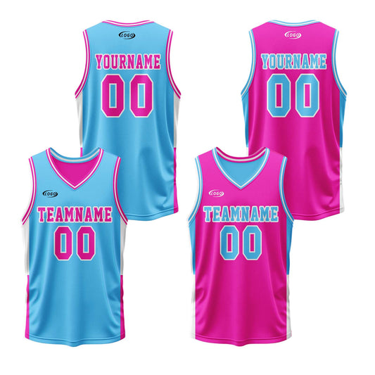 Custom Blue Pink Reversible Basketball Suit for Adults and Kids Personalized Jersey