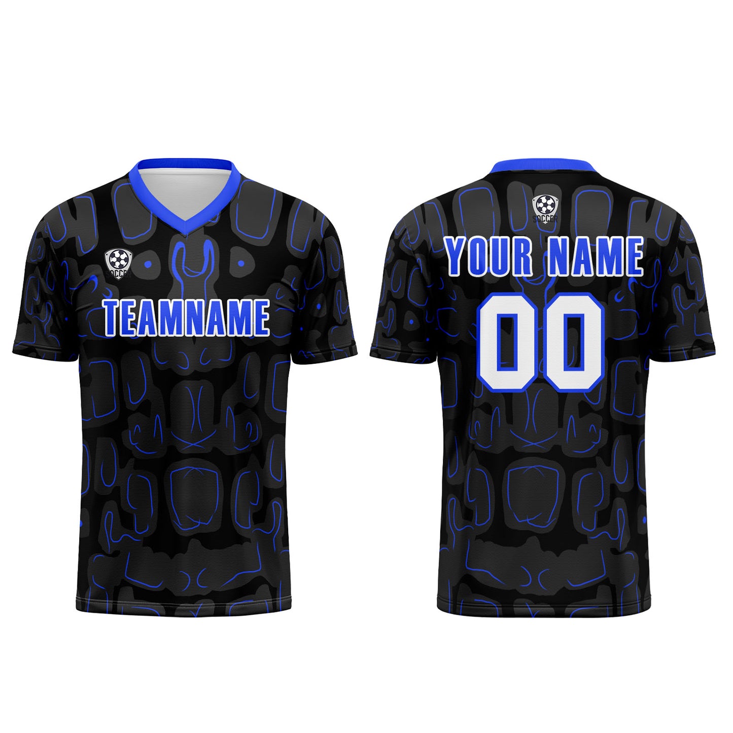 Custom Black Blue Soccer Uniform Jersey Kids Adults Personalized Set Jersey Shirt