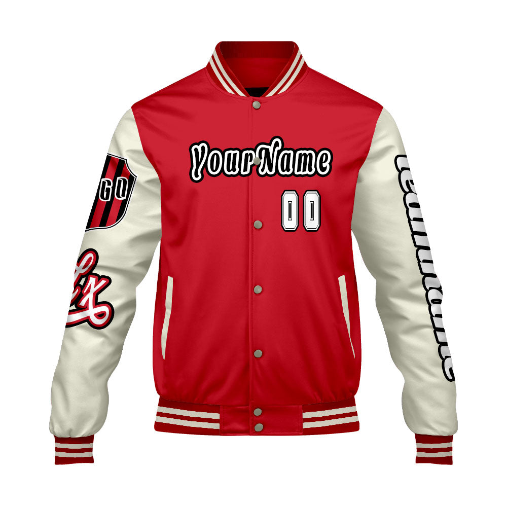 Custom Red White Letterman Varsity Jacket Personalized Embroidery Printing