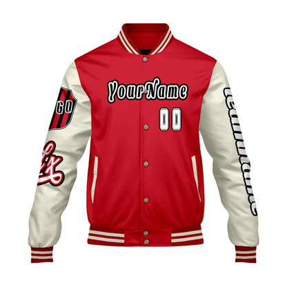 Custom Red White Letterman Varsity Jacket Personalized Embroidery Printing