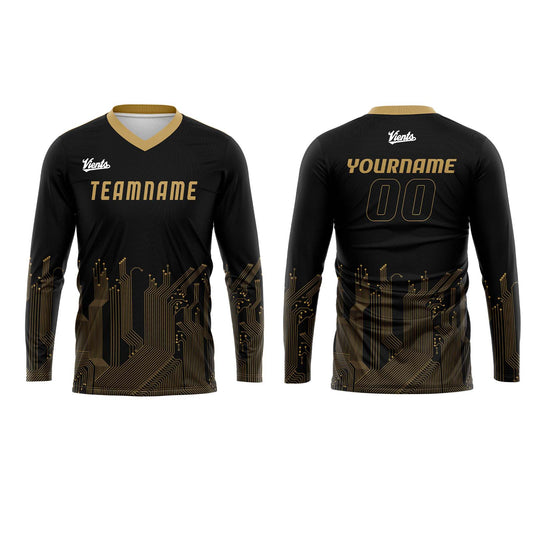 Custom Black Gold Basketball Soccer Football Shooting Long T-Shirt for Adults and Kids