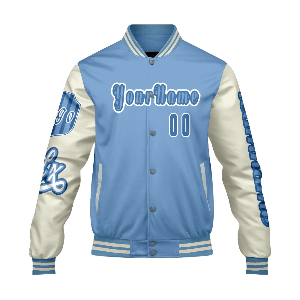 Custom Blue White Letterman Varsity Jacket Personalized Embroidery Printing