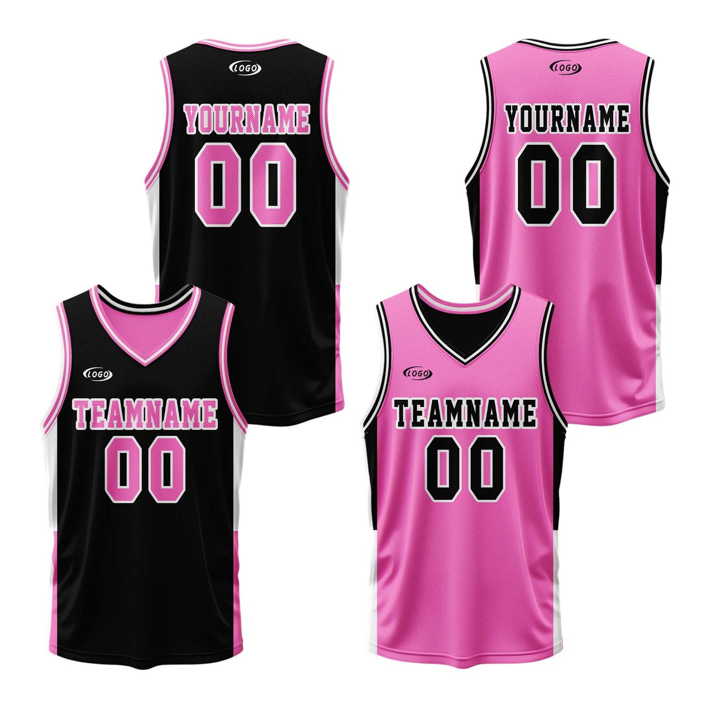 Custom Black Pink Reversible Basketball Suit for Adults and Kids Personalized Jersey
