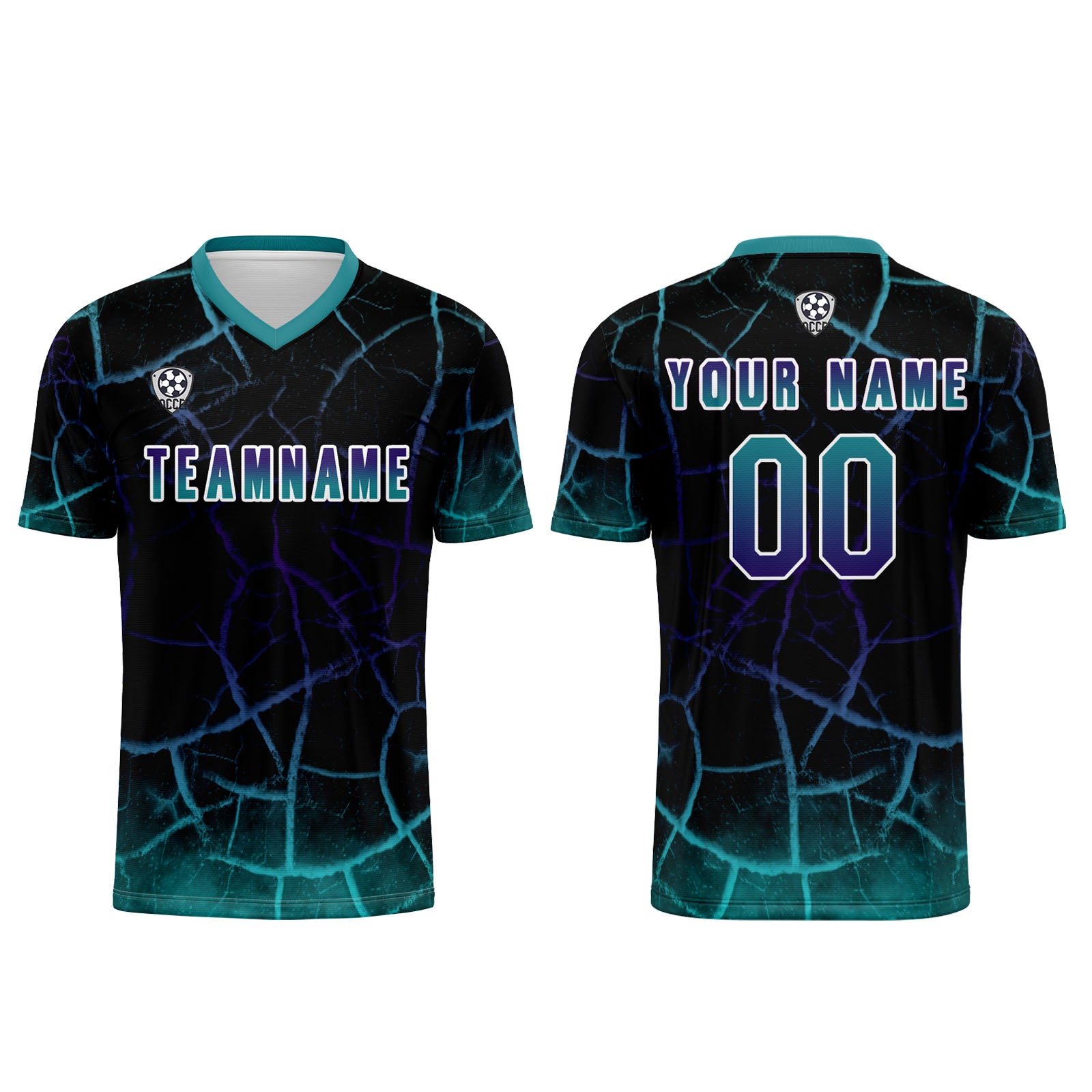 Custom Black Cyan Soccer Uniform Jersey Kids Adults Personalized Set Jersey Shirt