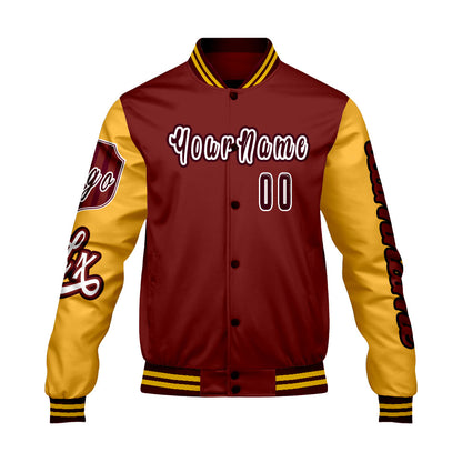 Custom Red Yellow Letterman Varsity Jacket Personalized Embroidery Printing