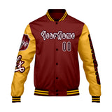 Custom Red Yellow Letterman Varsity Jacket Personalized Embroidery Printing