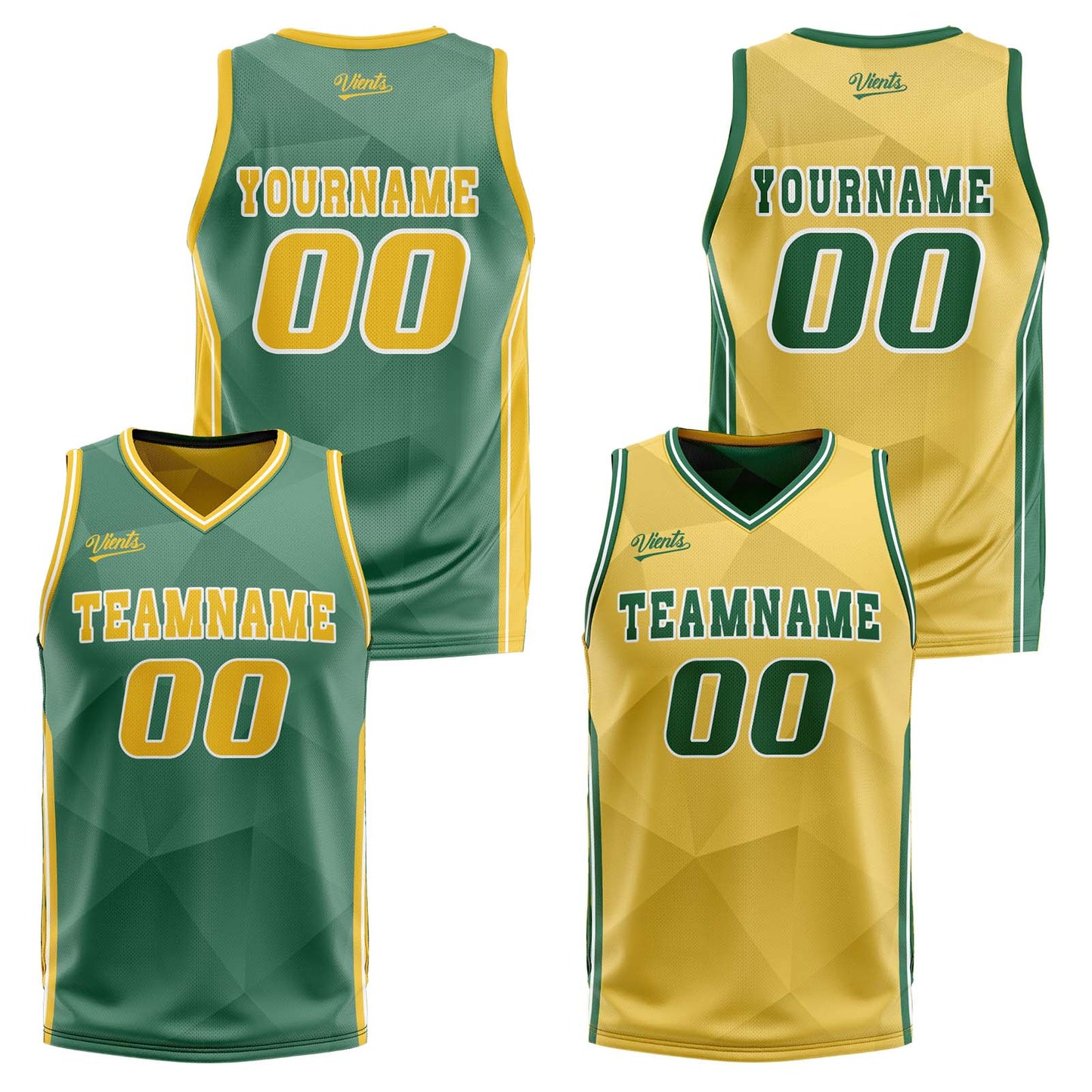 Custom Green Yellow Reversible Basketball Suit for Adults and Kids Personalized Jersey