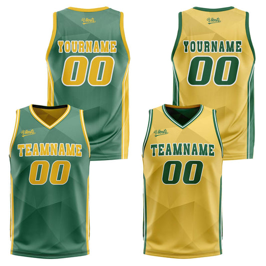 Custom Green Yellow Reversible Basketball Suit for Adults and Kids Personalized Jersey