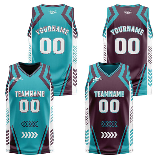 Custom Cyan Vintage Purple Reversible Basketball Suit for Adults and Kids Personalized Jersey