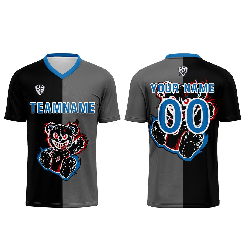 Custom Black Blue Soccer Uniform Jersey Kids Adults Personalized Set Jersey Shirt