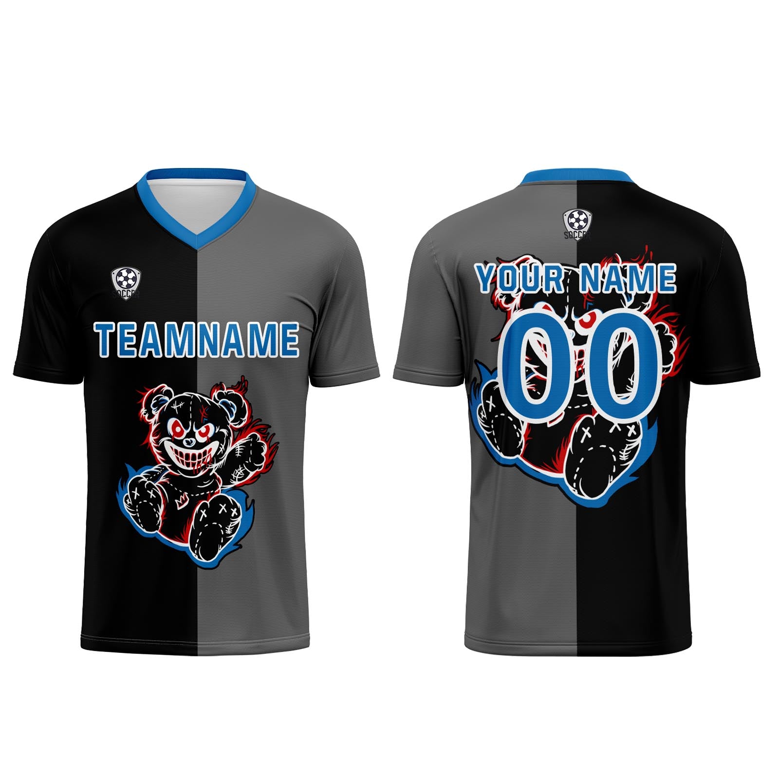 Custom Black Blue Soccer Uniform Jersey Kids Adults Personalized Set Jersey Shirt