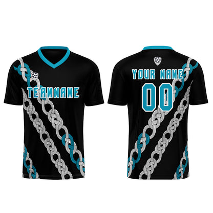 Custom Black Teal Uniform Jersey Kids Adults Personalized Set Jersey Shirt