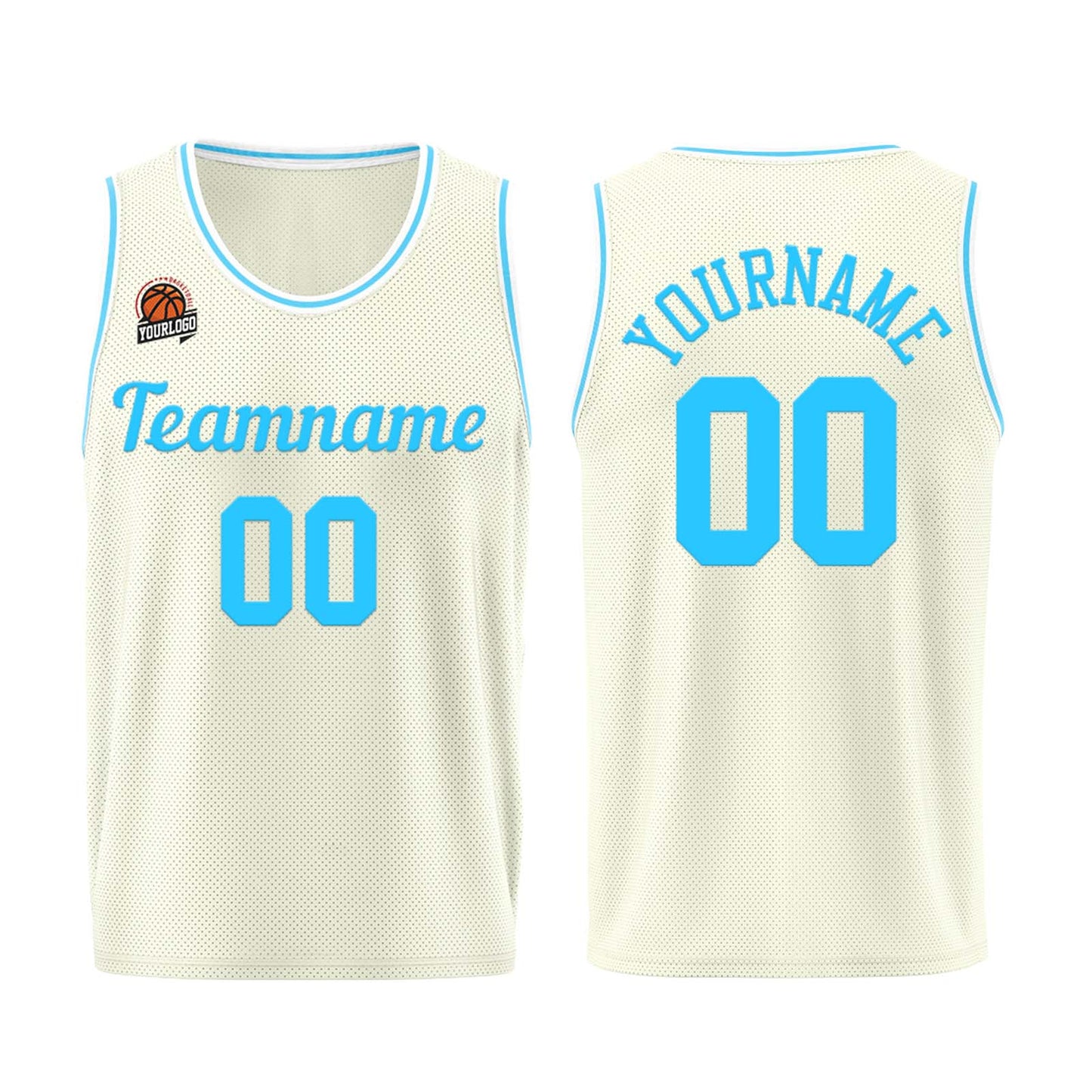 Custom Cream-Light Blue Basketball Jersey for Men Women Adult Youth Stitched Name Number Logo