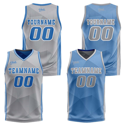 Custom Grey Blue Reversible Basketball Suit for Adults and Kids Personalized Jersey