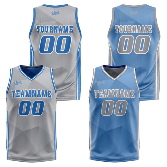 Custom Grey Blue Reversible Basketball Suit for Adults and Kids Personalized Jersey