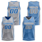 Custom Grey Blue Reversible Basketball Suit for Adults and Kids Personalized Jersey