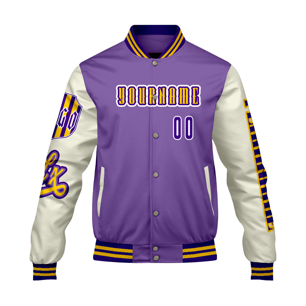 Custom Purple White  Letterman Varsity Jacket Personalized Embroidery Printing