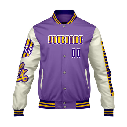 Custom Purple White  Letterman Varsity Jacket Personalized Embroidery Printing