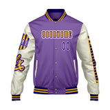 Custom Purple White  Letterman Varsity Jacket Personalized Embroidery Printing