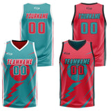 Custom Cyan Red Reversible Basketball Suit for Adults and Kids Personalized Jersey