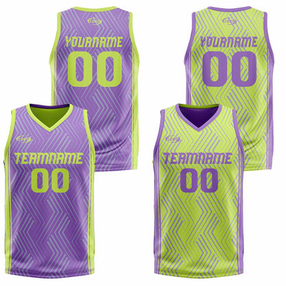 Custom Purple Light Green Reversible Basketball Suit for Adults and Kids Personalized Jersey
