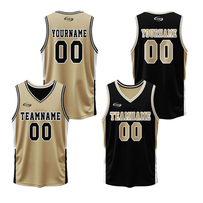 Custom Gold Black Reversible Basketball Suit for Adults and Kids Personalized Jersey