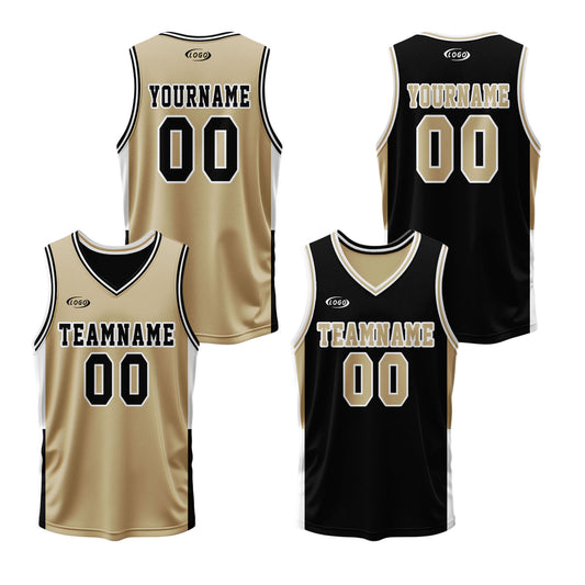 Custom Gold Black Reversible Basketball Suit for Adults and Kids Personalized Jersey