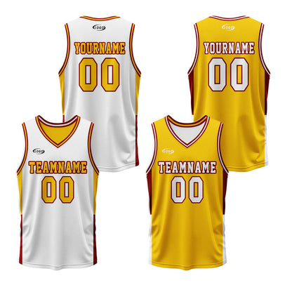 Custom White Yellow Reversible Basketball Suit for Adults and Kids Personalized Jersey