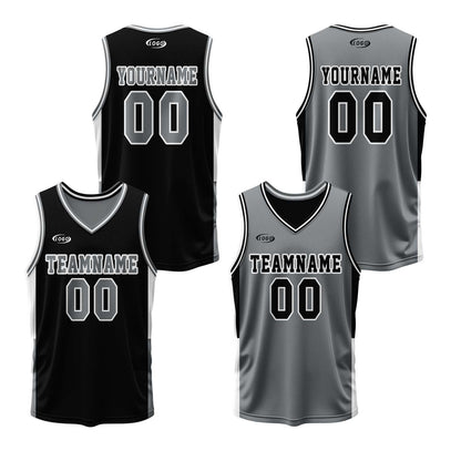 Custom Black Grey Reversible Basketball Suit for Adults and Kids Personalized Jersey