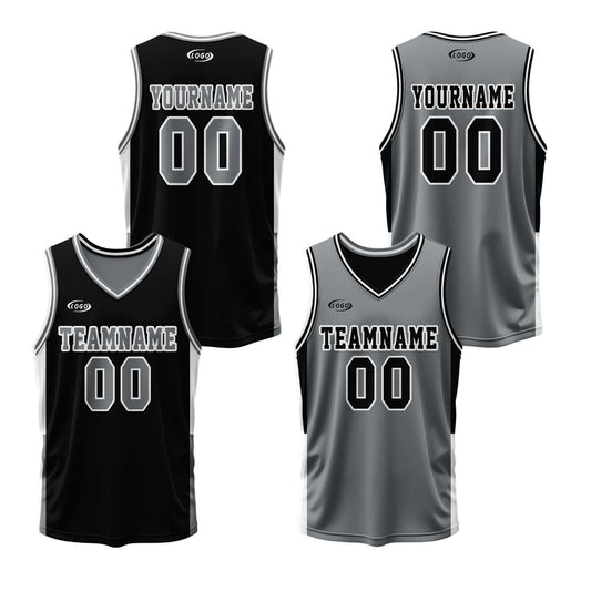 Custom Black Grey Reversible Basketball Suit for Adults and Kids Personalized Jersey