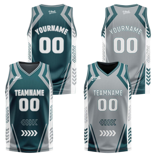 Custom Dull Green Grey Reversible Basketball Suit for Adults and Kids Personalized Jersey
