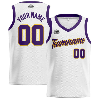 Custom White Purple Yellow Basketball Jersey for Men Women Adult Youth Stitched Name Number Logo