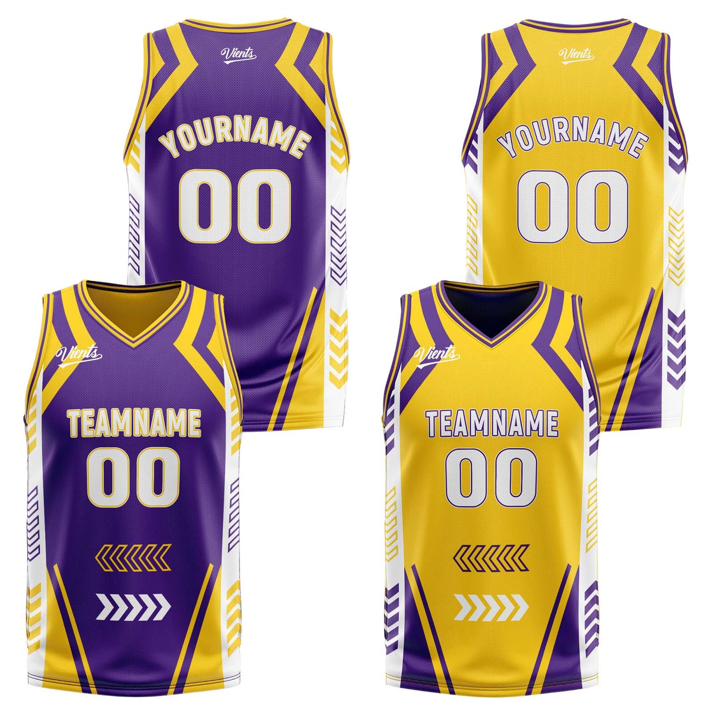 Custom Purple Yellow Reversible Basketball Suit for Adults and Kids Personalized Jersey