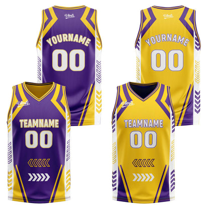 Custom Purple Yellow Reversible Basketball Suit for Adults and Kids Personalized Jersey