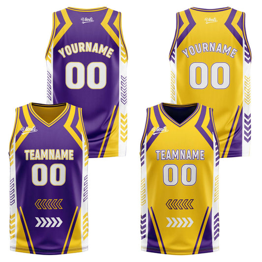 Custom Purple Yellow Reversible Basketball Suit for Adults and Kids Personalized Jersey