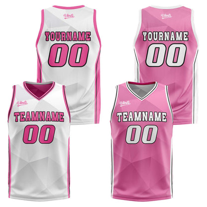 Custom White Pink Reversible Basketball Suit for Adults and Kids Personalized Jersey
